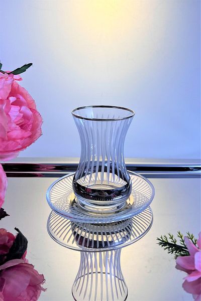 DECOSTYLE Pasabahce 12 Piece Silver Decorated Incebelli Tea Set