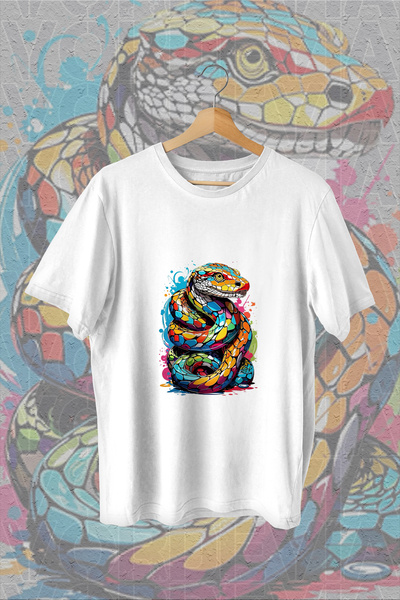 Vordevia Šarena zmija Štampano Bela Oversize kroj T-shirt