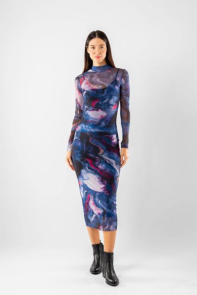 Bak Moda Rochie lungă din tul cu model batik roz