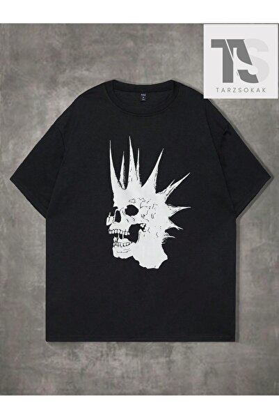 Tarzsokak Tricou din bumbac cu imprimeu craniu pentru bărbați Grunge Punk