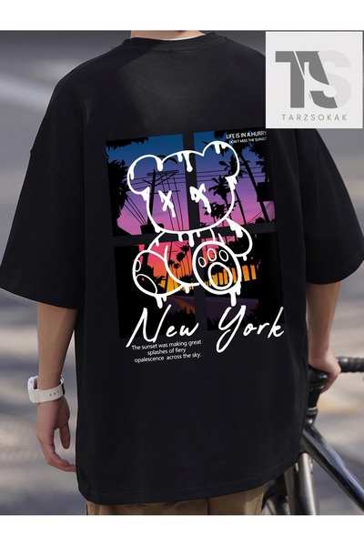 Tarzsokak Tricou pentru bărbați cu slogan și imprimeu cu urs, cu umeri căzuți