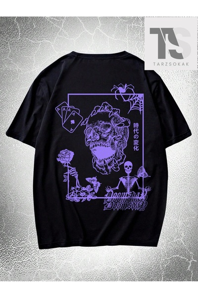Tarzsokak Anime Men Letter Skull and Flower Graphic T-Shirt