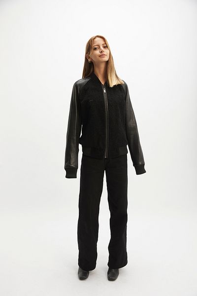 By Marki Marki Black Genuine Leather Coat College Body Fur Genuine Leather Jacket -104222