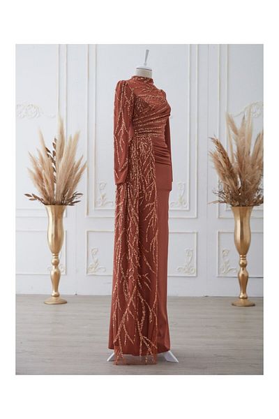 Larache Sun Satin Hijab Evening Dress