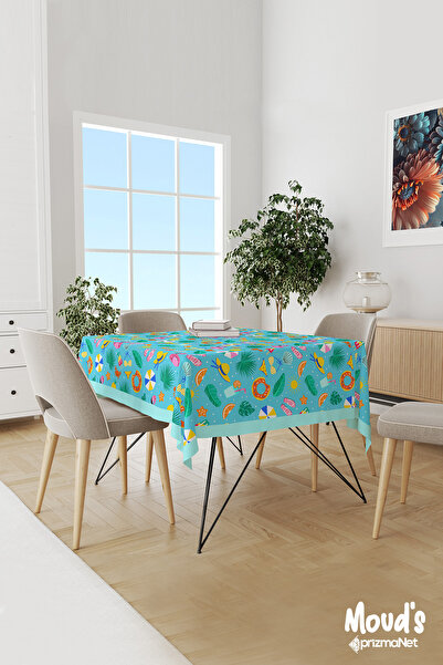 Moud's مفرش طاولة مصنوع من الجلد السويدي مع قبعة زرقاء ونمط بيكيني