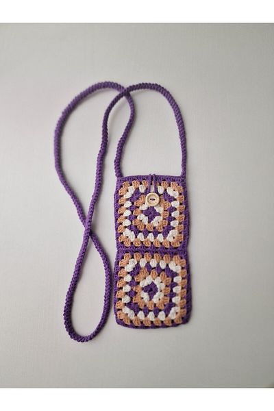 Butik Hobby Cafe Purple Hand Knitted Motif Phone Bag
