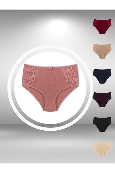 ŞahTan High Waist Cotton Plus Size Bato Women's Panties with Lace Detail on the Sides