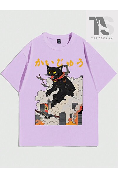 Tarzsokak Ανδρικό μπλουζάκι Street Life με στάμπα γάτας κινουμένων σχεδίων, χ...