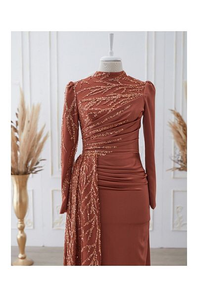 Larache Sun Satin Hijab Evening Dress