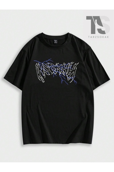 Tarzsokak Tricou cu grafică cu fulger și litere din bumbac pentru bărbați Goth