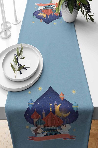 Pilloveland Runner Ramadan Copil Tesut piele intoarsa 140*40 Cm Ramadan Kareem