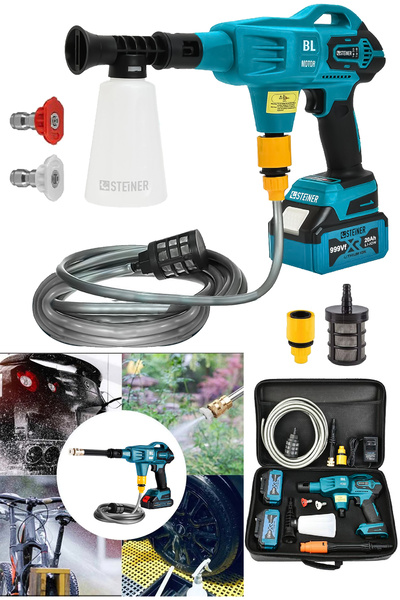 STEİNER Alman 999 Vf 20 Ah 100 Bar Kömürsüz Şarjlı Oto Yıkama Makinesi Çift Akülü Bahçe Yıkama Makinası