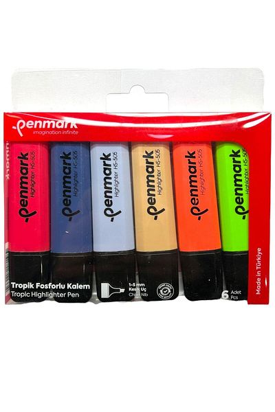 penmark PHOSPHORED PEN 6 PIECES ACETATE MIXED COLOR TROPICAL HS-505-6T709705