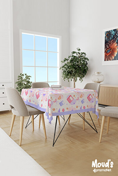 Moud's Lilac School Supplies Patterned Suede Carefree Tablecloth