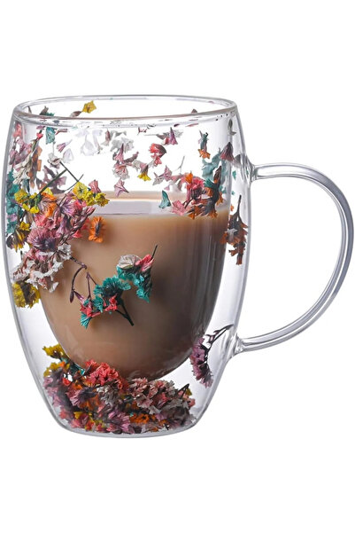 STLIFE Dried Flower Cup Double Glazed Double Walled Borosilicate Glass Cup Mug Presentation Coffee Cup