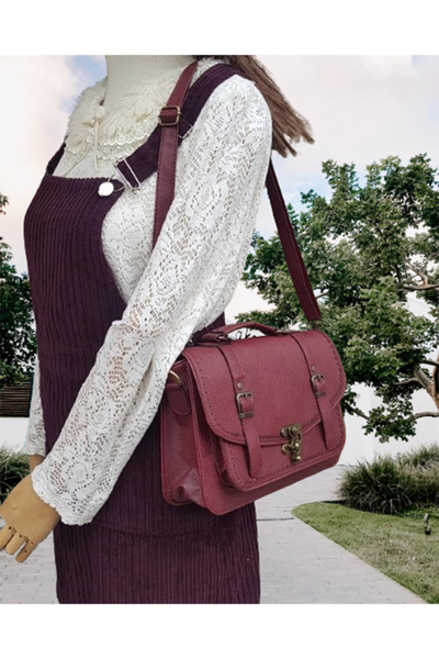 Namaste Vintage Bordo Vaketa Deri Vintage Model Postacı Çantası