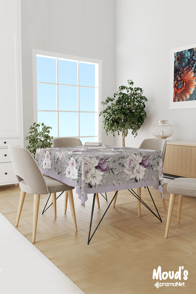 Moud's مفرش طاولة من جلد الغزال منقوش بالزهور باللون الرمادي الأرجواني