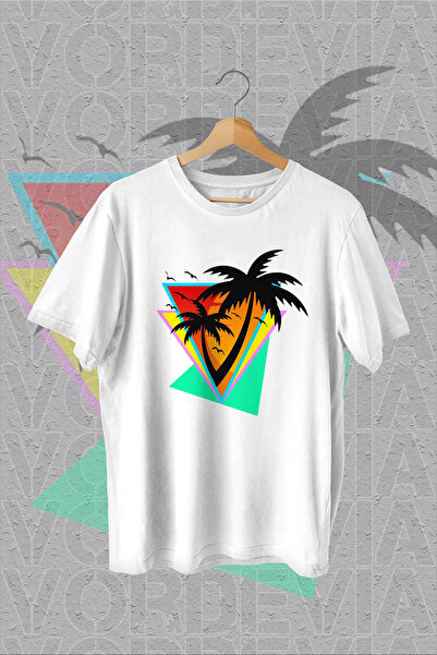 Vordevia Palma Štampano Bela Oversize kroj T-shirt