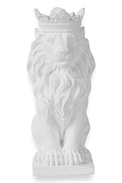 Evene Biblo Dekoratif Obje Heykel Taçlı Aslan Biblo Dekoratif Süs Eşyası Beyaz Model 34