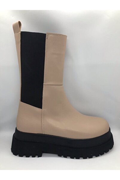 Afilli Kadın Ten Kalın Platform Taban Lastikli Bot Hafif Günlük Slip On Casual Postal Yarım Çizme