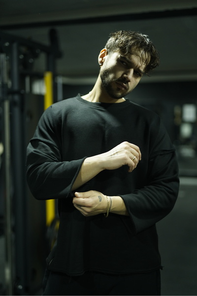 Capshon Hanorac negru oversize cu mânecă lungă