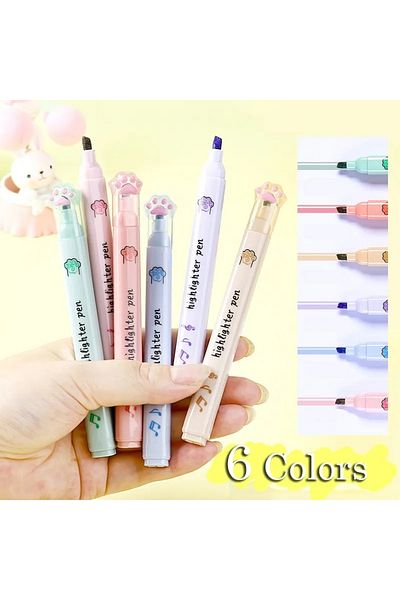 Meyra Accessories 1 Piece 6 Piece Set Cute Paw Felt Tip Colored School Office Felt Tip Pens
