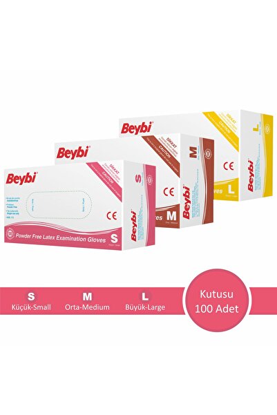 Beybi Pudrasız Lateks Muayene Eldiveni (L BEDEN)- 100'lük Kutu