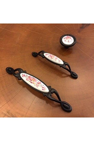 Gürçay Narin Porselen Siyah Pembe Çekmece Kapak Kulpu (2 ADET) 128mm