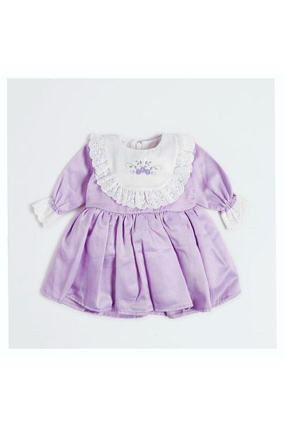 Şirin Şeyler Butiği Isabella Girl's Long Sleeve Scalloped Floral Embroidered Tulle Lined Princess Vintage Elegant Purple Lilac Dress