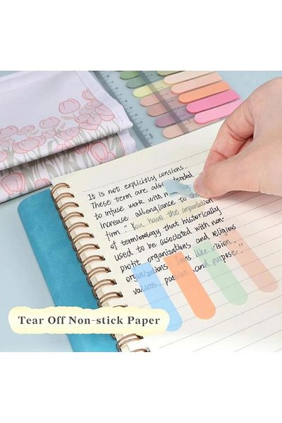 NaSaDAN 10 Colors Soft Pink Shades Transparent Postit with Ruler 200 Sheets