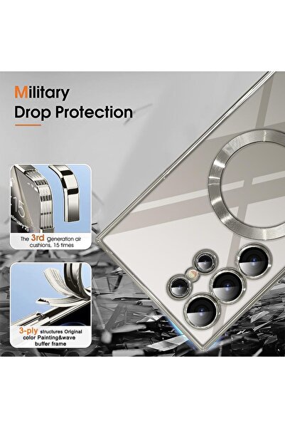 Dexmon Galaxy S24 Ultra Kılıf Magsafe Şarj Özellikli Kamera Lens Korumalı Arkası Şeffaf Kenarı Renkli