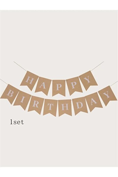 Patladı Gitti Kraft Renk Beyaz Retro Happy Birthday Banner