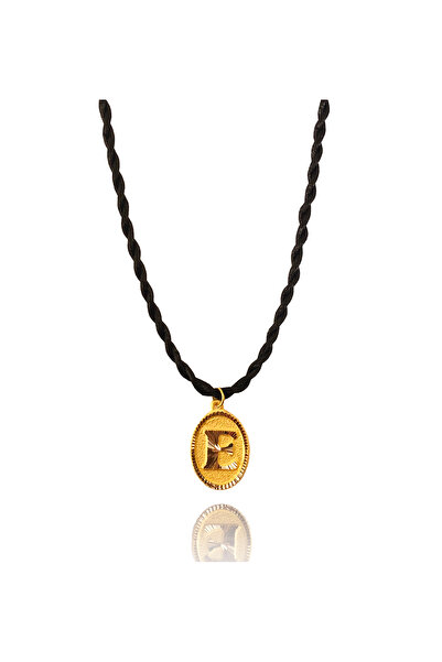 Enderun Kuyumculuk 14 Ayar E Harf Siyah İpli Kolye