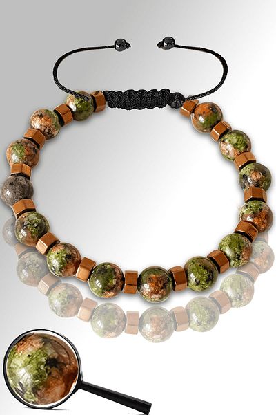Tesbih Atölyesi Certified Rose Hematite - Unakit Stone Bracelet - Adjustable