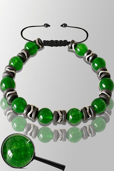 Tesbih Atölyesi Certified Matte Hematite Real Jade Bracelet - Adjustable