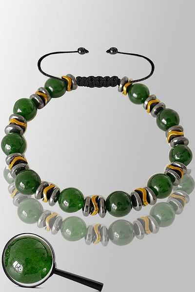 Tesbih Atölyesi Certified Matte Gold Hematite Real Jade Bracelet - Adjustable