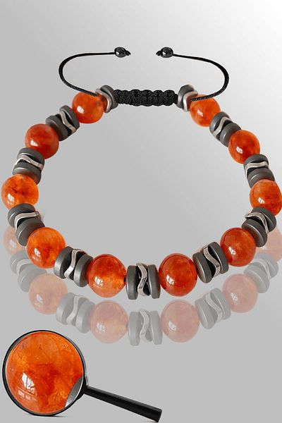 Tesbih Atölyesi Matte Silver Hematite Karnelyan Agate Stone Bracelet - Adjustment Detailed
