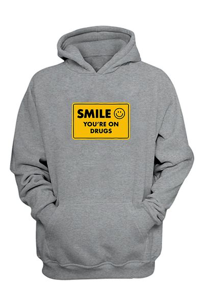 THEWERT Unisex Smıle, You're On Drugns Printed Grey Regular Fit Raised Thick φούτερ