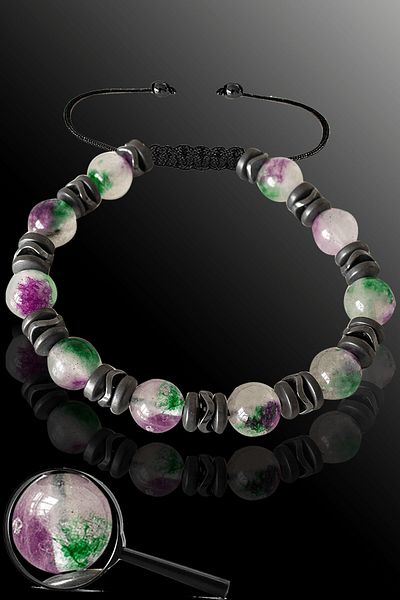 Tesbih Atölyesi Adjustable Certified Matte Silver Hematite and Moss Quartz Stone Bracelet
