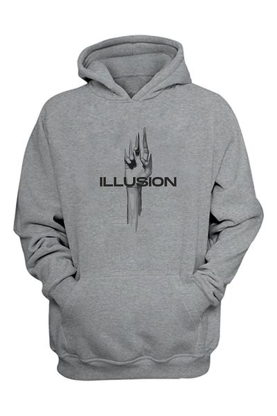THEWERT Унисекс суитшърт с щампа ILLUSION, сив, стандартен крой, с повдигнати дебели елементи