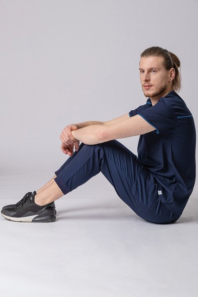 Medikal Dolap Bergama Men's Navy Blue Suit Lycra-Doctor Nurse Uniform-Scrubs-Surgical Clothing