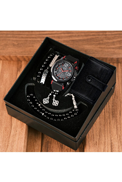 wesscollection Su Geçirmez Erkek Kol Saati Kartlık Tesbih ve Bileklik Seti