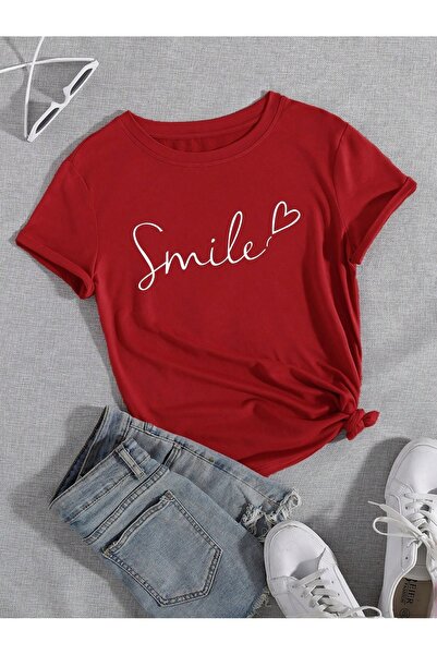 over head oh Ženska bordo majica Smile Štampano Oversize T-shirt