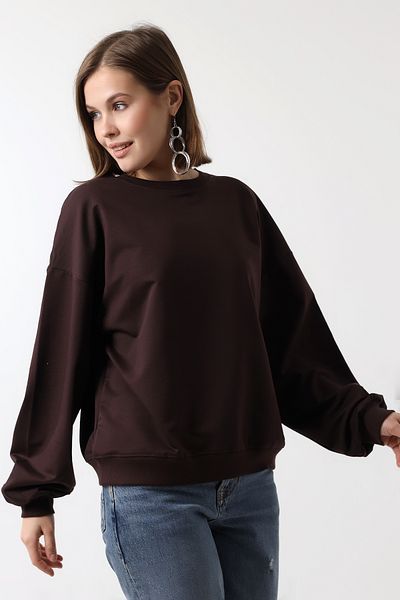 Empoli Кафяв дамски суитшърт с 2 нишки и неповдигнат размер Oversize