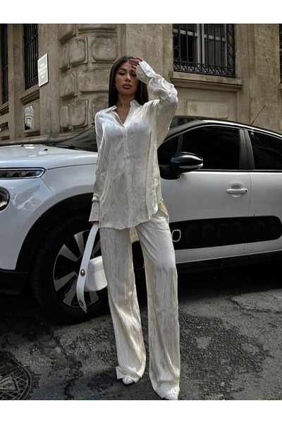LB Laluna Butik Set cămașă și pantaloni pentru femei din țesătură jacquard