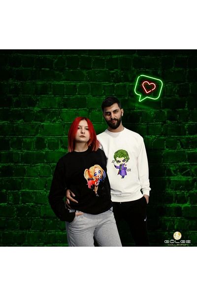 Gölge Store HARLEY - JOKER COUPLE Printed Slimfit Unisex Couple Combination Sweatshirt (2 Pieces)