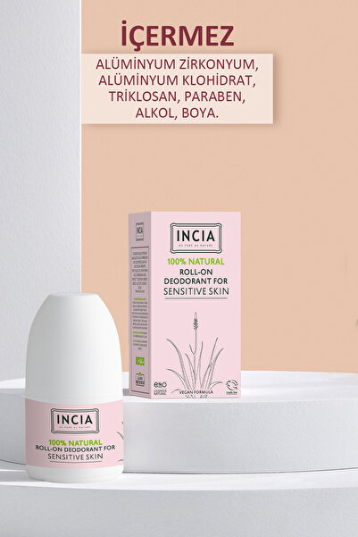Incia %100 Doğal Roll On Deodorant Hassas Ciltler Için 2'li Ter Kokusu Önleyici Lekesiz 50 ml X 2 Adet