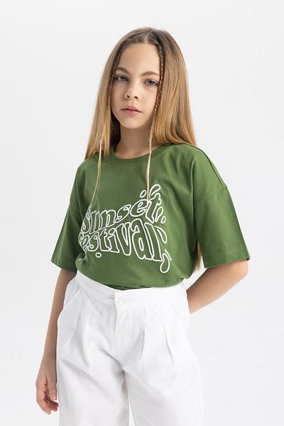 DeFacto Girls' Relax Fit Crew Neck Printed Short Sleeve T-Shirt B5097A824Sm