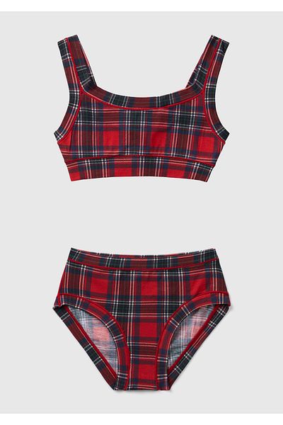 United Colors of Benetton Girl's Red Plaid Patterned Bralet Slip Set