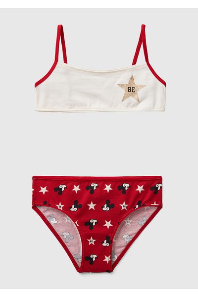 United Colors of Benetton Mickey Printed Cream Bralet and Slip Set - Girl